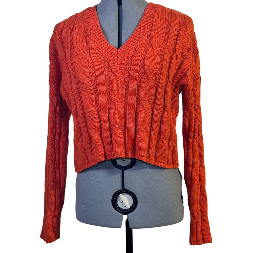 Madewell Cable-Knit V-Neck Crop Sweater orange Sz medium